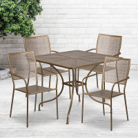 Flash Furniture CO-35SQ-02CHR4-GD-GG 35.5" Square Table Set with 4 Square Back Chairs in Gold